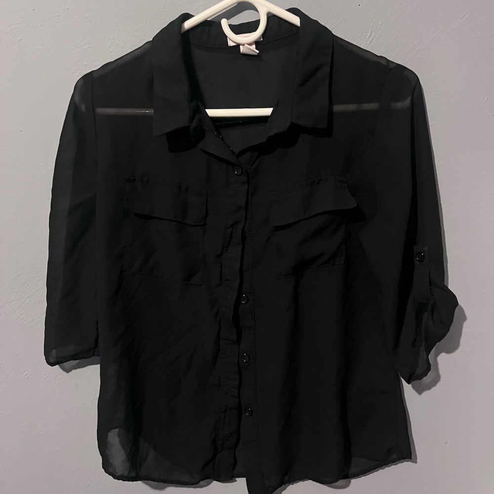BONGO Black Sheer Blouse with Collar